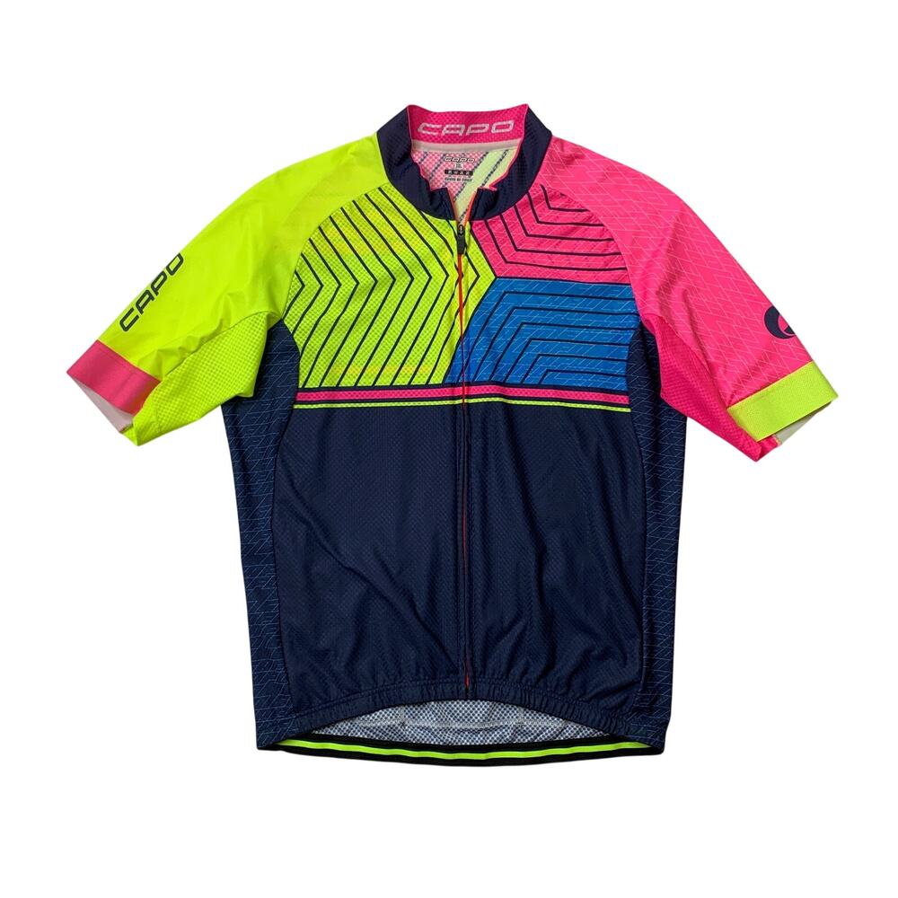 Capo Cycling Jersey Mens XL Navy Short Sleeve Geometric Print Zip Up Reflective